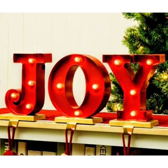 Glitzhome Christmas Marquee LED Lighted Red Joy Stocking Holders 3 Piece - Picture 2 of 3